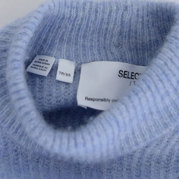 Selected Femme Light Blue  Mockneck Drop Shoulder 39% Wool Sweater XS - Picture 12 of 12